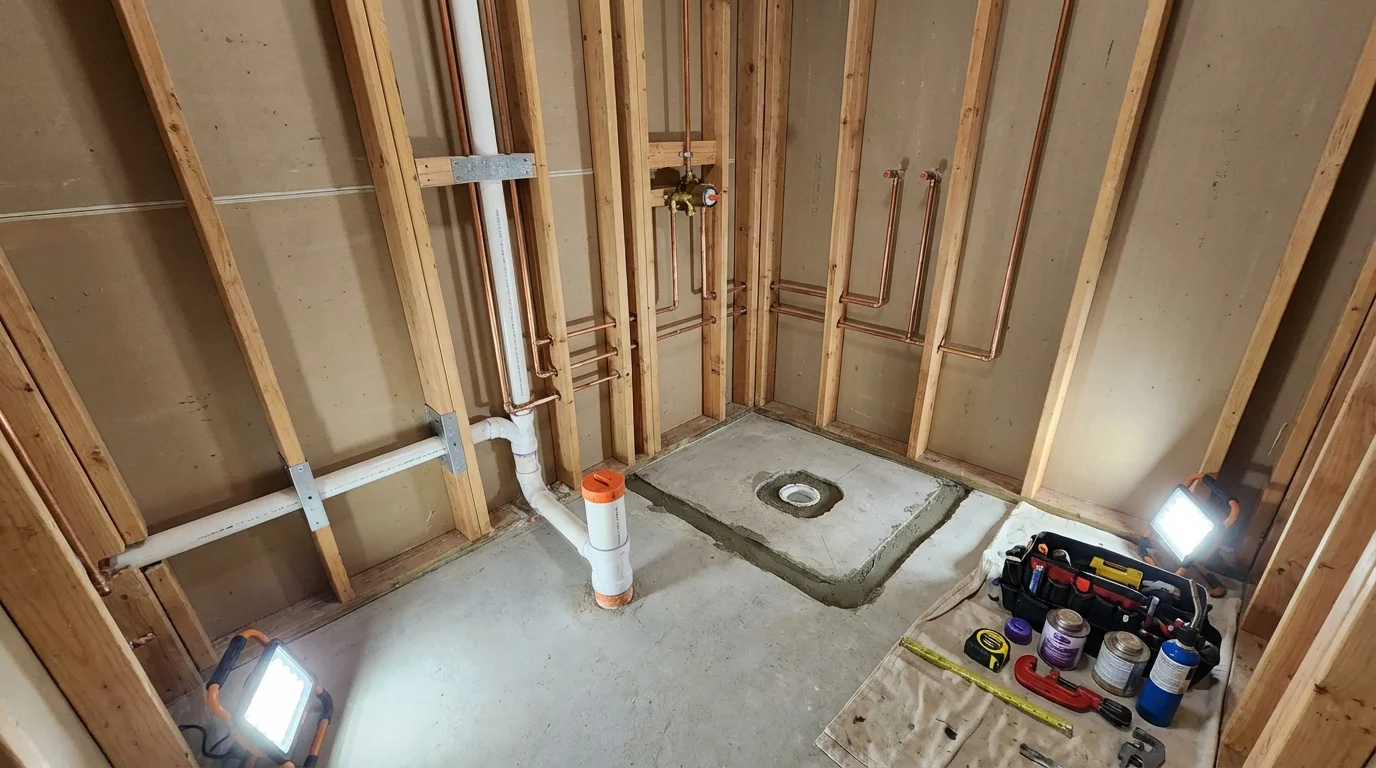 Bathroom rough-in plumbing during remodel by Johns Plumbing LLC in Roswell