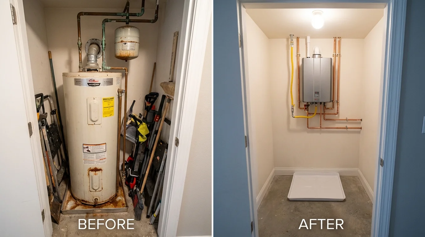 Tank water heater versus wall-mounted tankless unit comparison for Roswell, GA homeowners