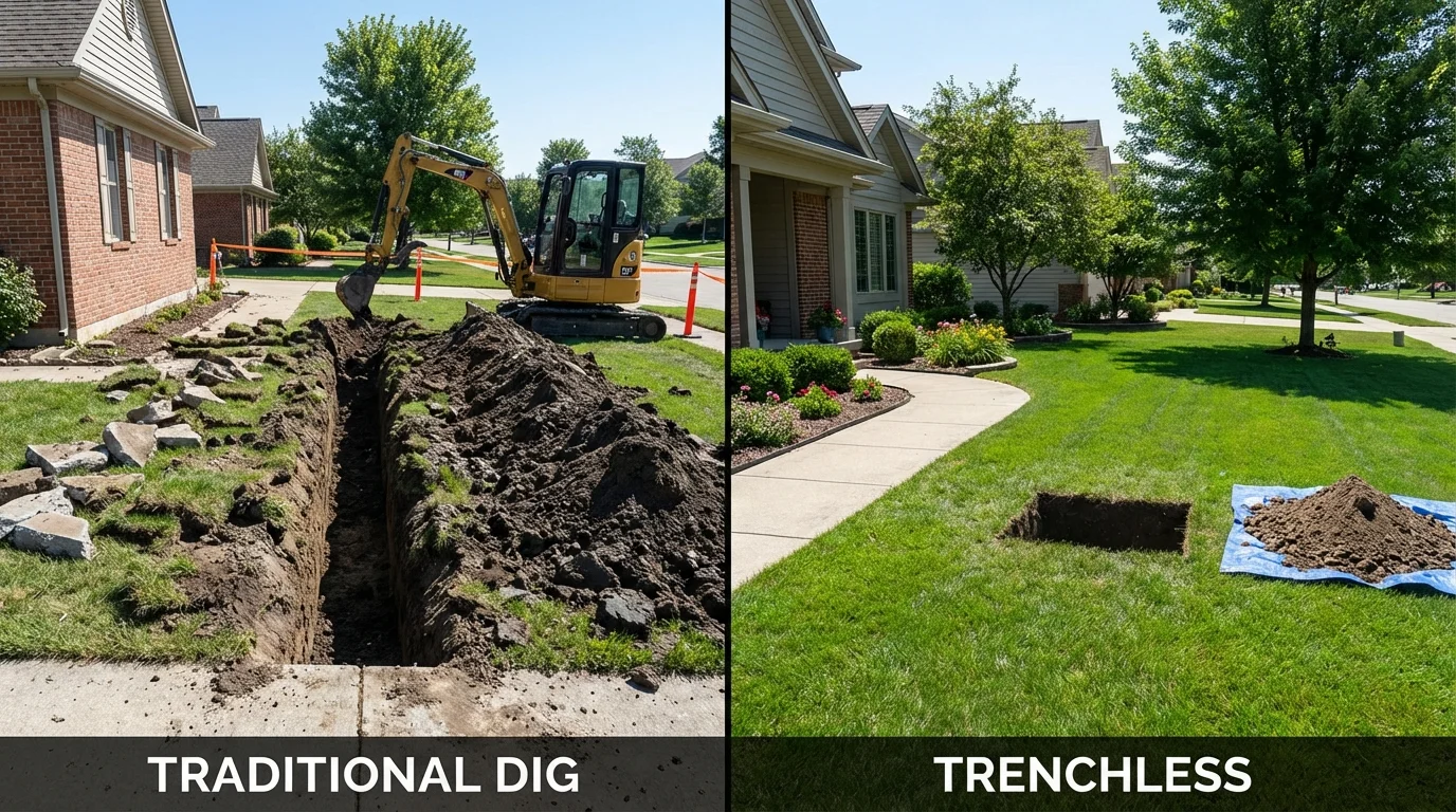 Trenchless sewer repair with minimal yard damage versus traditional excavation in Roswell, GA